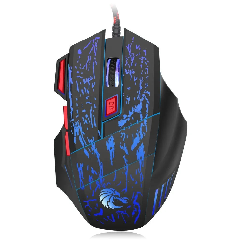 Colourful luminous water crack pattern gaming mouse with ergonomic shape and USB cable