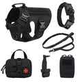 Dog wearing tactical combat vest set in CP camouflage with harness and protective gear