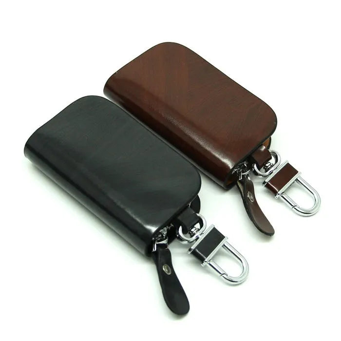 Genuine leather car key case with frosted finish in black and brown colour options