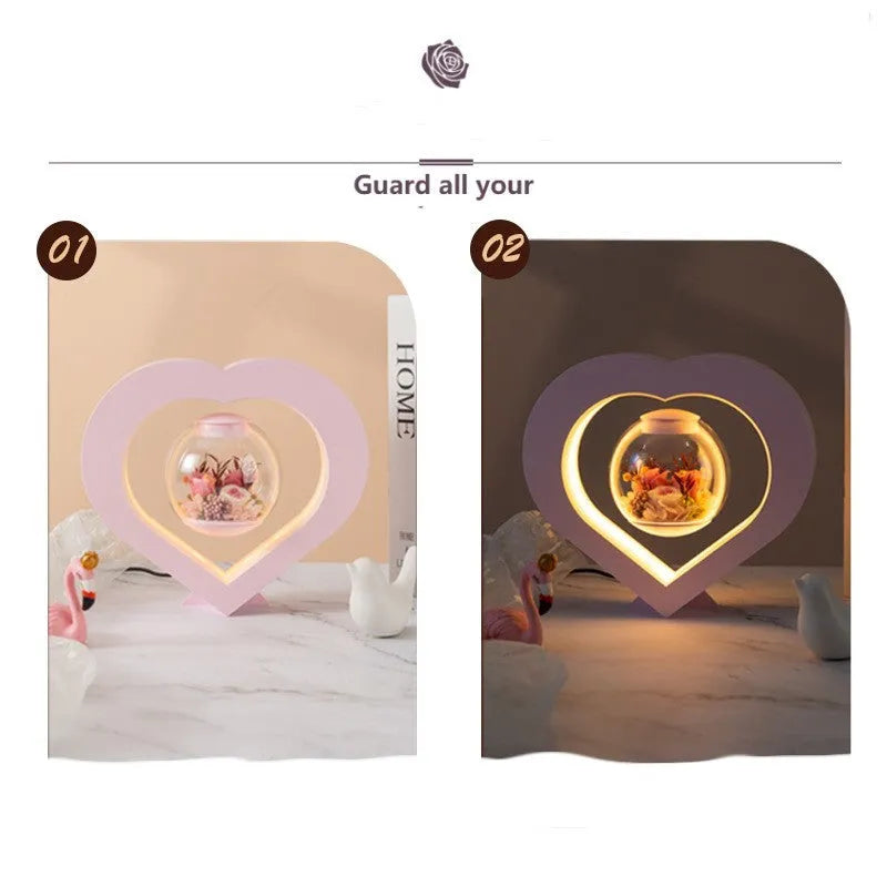 Pink preserved rose ornament with optional Bluetooth audio base and multiple plug options