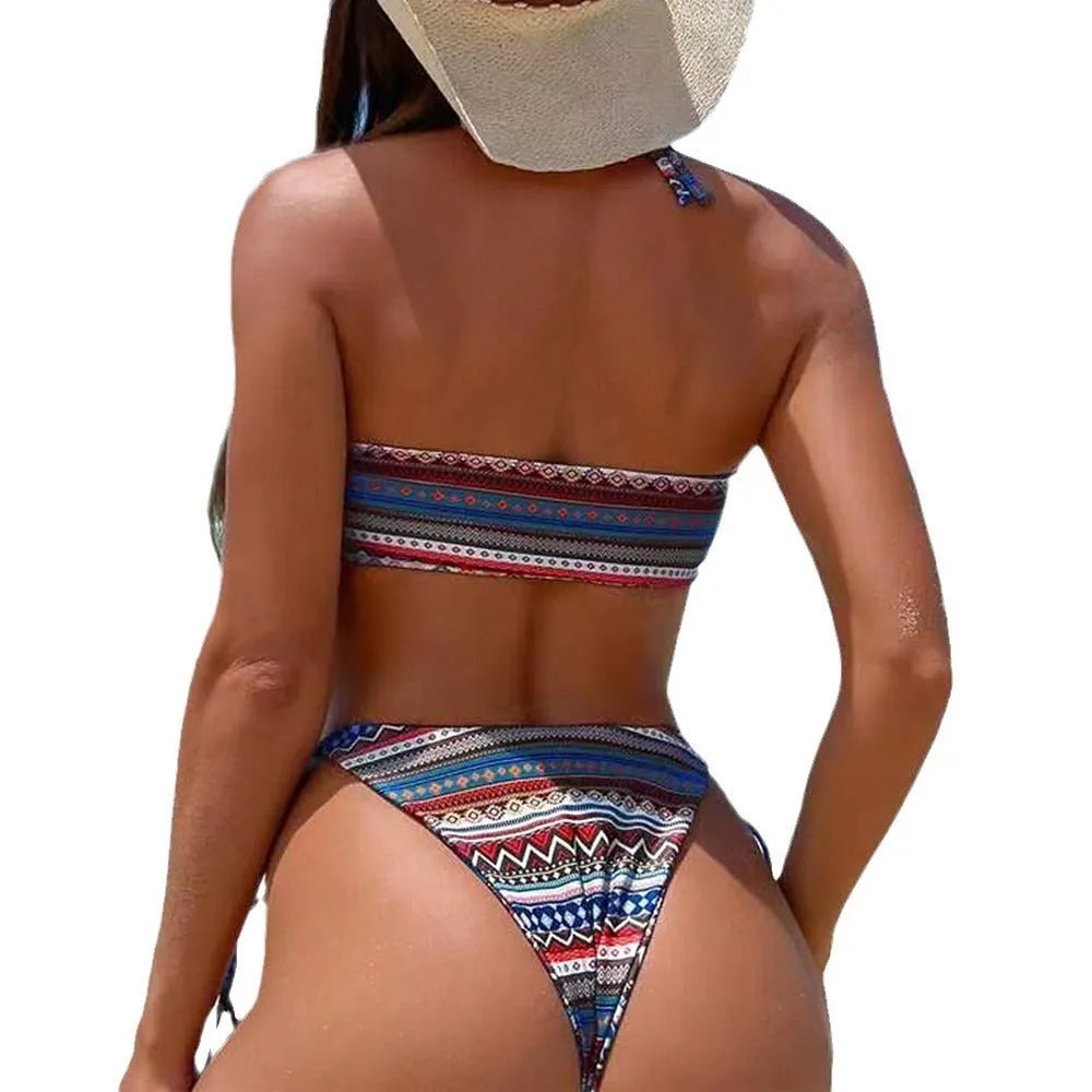 Women's halter neck bikini swimsuit with briefs bottom in polyester fabric