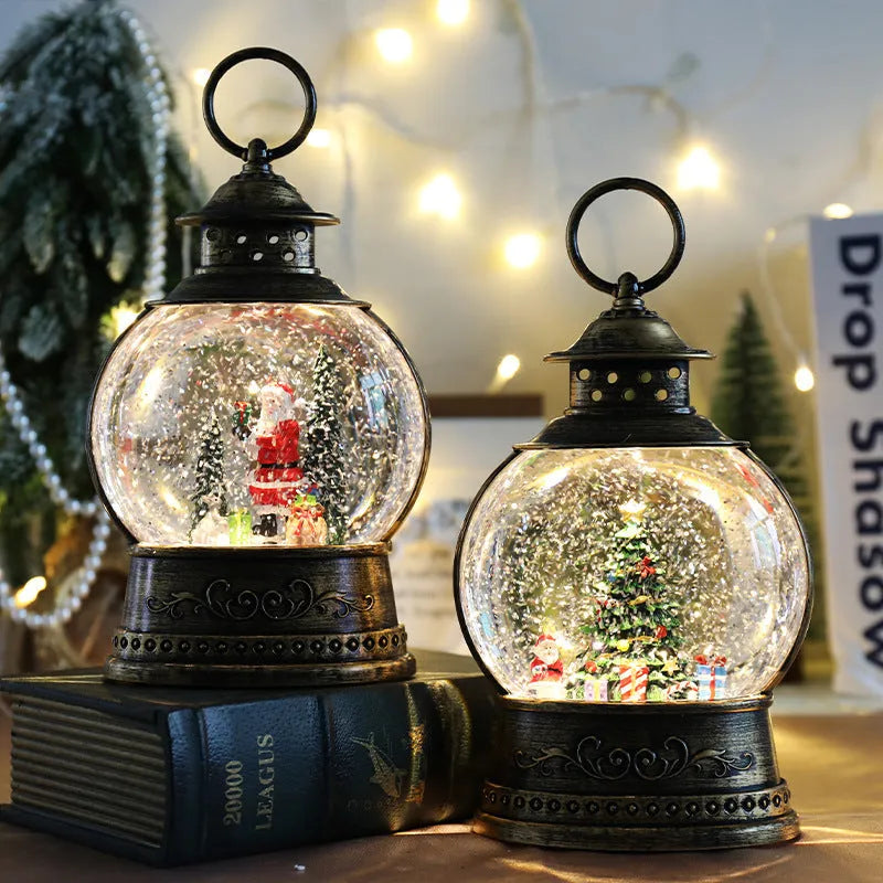 Plastic Christmas music box rotating crystal ball night light with tree design on tabletop