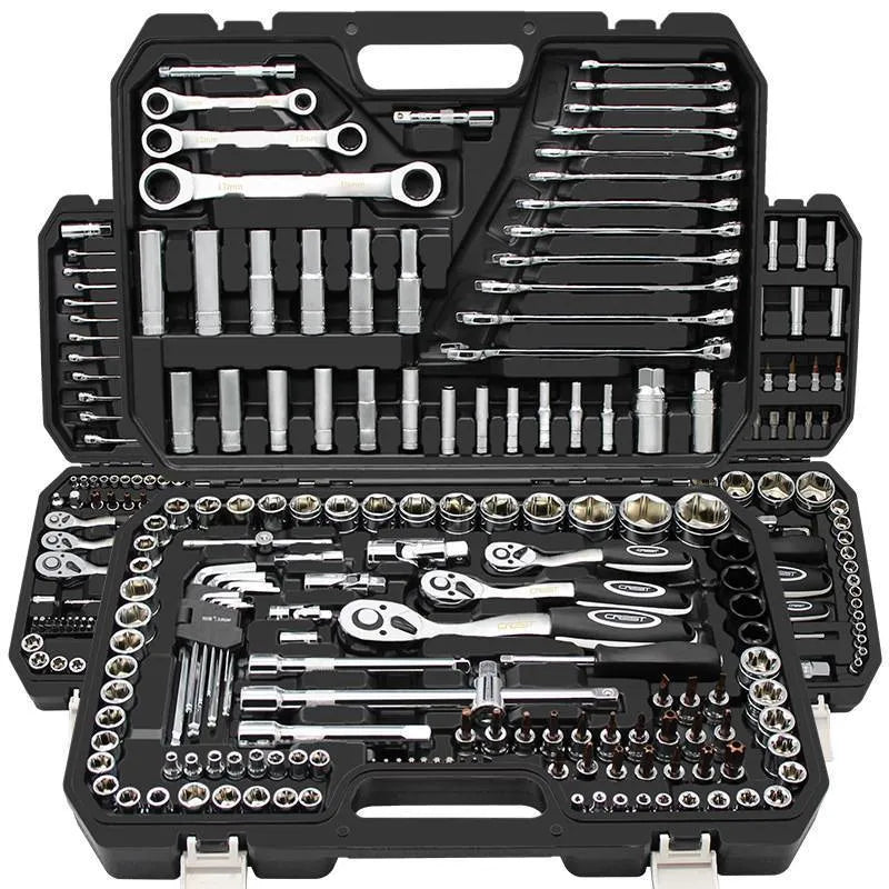 Auto repair multifunctional tool set with 150-piece flying socket wrenches, upgraded curved handle 72 teeth, black finish