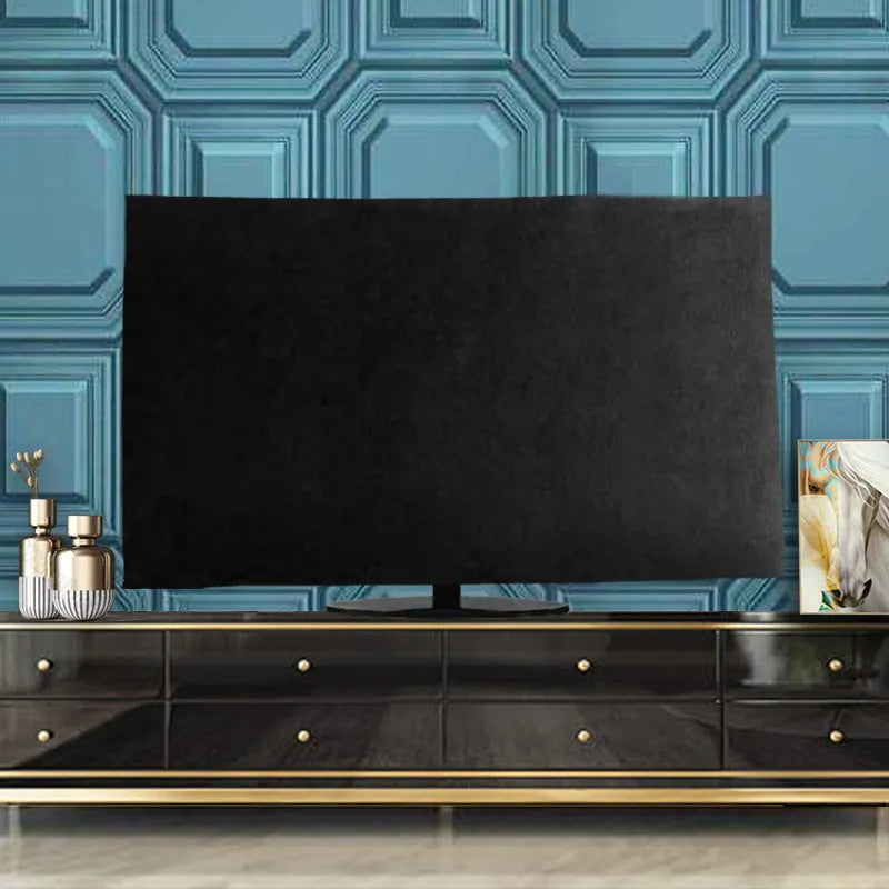 Velvet fabric TV cover towel in various colours draped over a television.