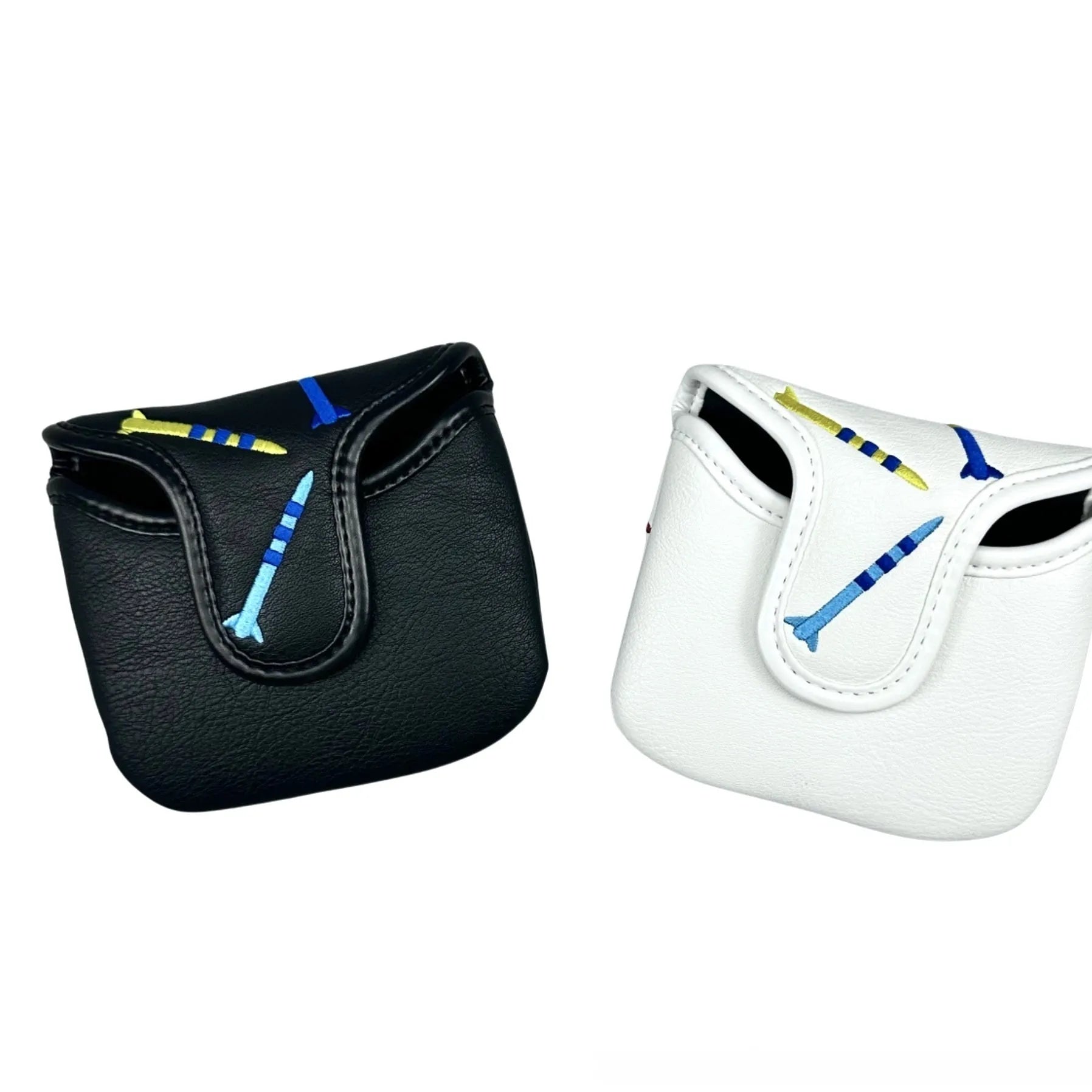 Square golf putter protective sleeve with rocket pattern design in PU leather
