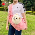 Polyester crossbody pet carrier bag for cats and dogs M size burgundy colour on autumn outing
