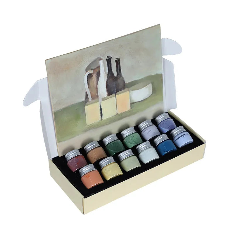 Three 25g pots of Morandi ceramic glaze paint in Lilac, Plant Ash and Verdant colours for high-temperature pottery firing