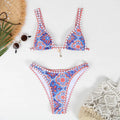 Women's retro four-colour printed polyester bikini set with European styling