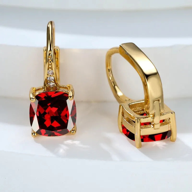 Square zircon geometric ear hook earrings in electroplated copper with Korean-style design