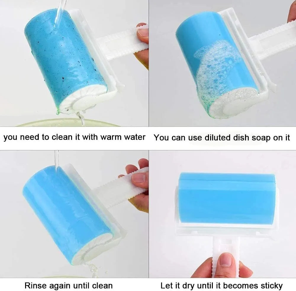 Washable reusable lint roller for pet hair removal in blue, green, pink or yellow