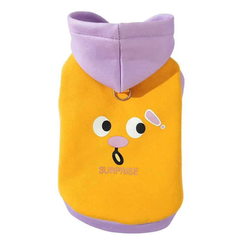 Blue Korean dog hoodie with cartoon little bear design for small medium pets