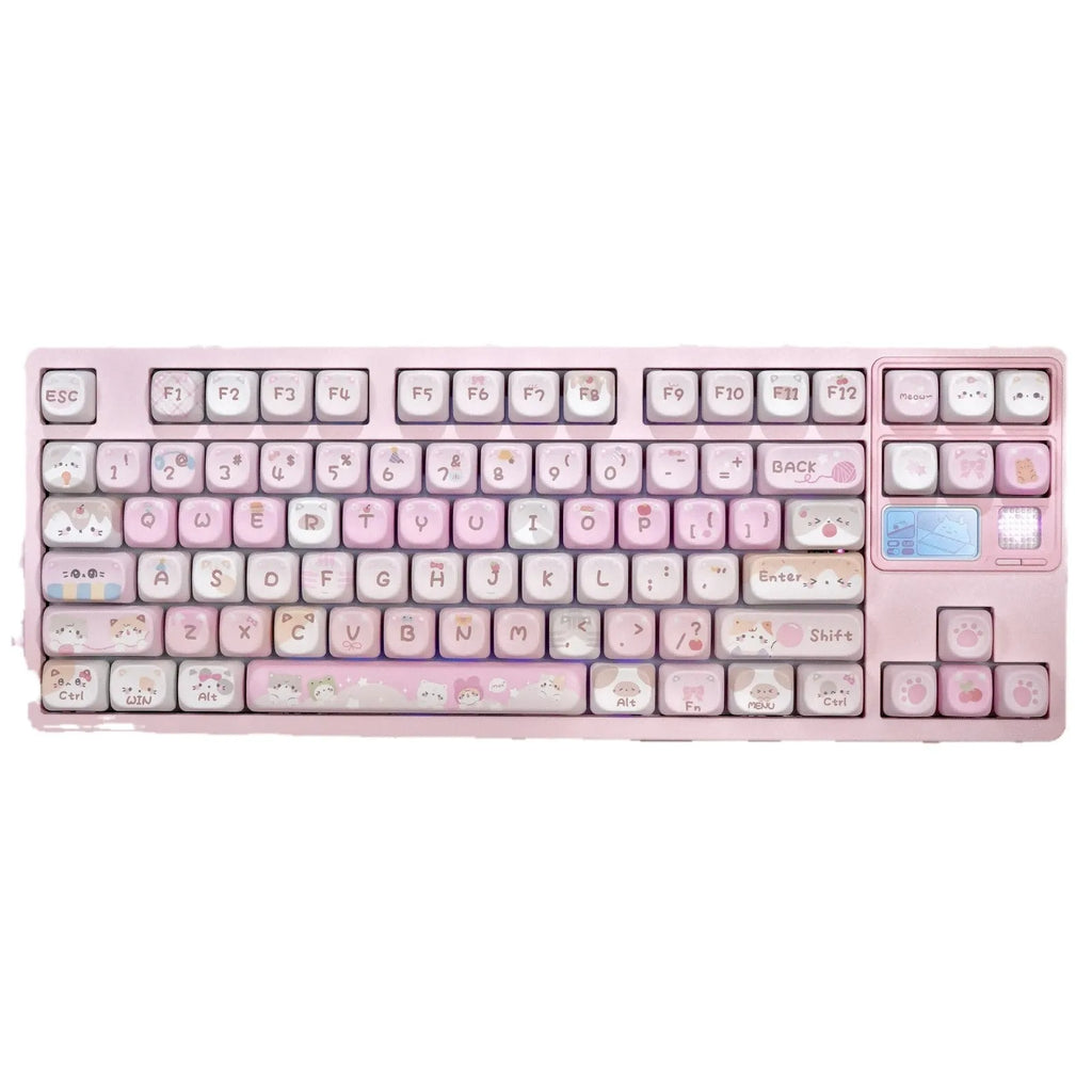 Pink cartoon style MOA height sublimation key cap set for mechanical keyboards.