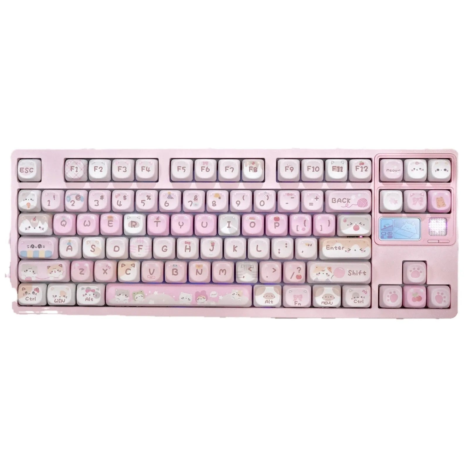 Pink cartoon style MOA height sublimation key cap set for mechanical keyboards.