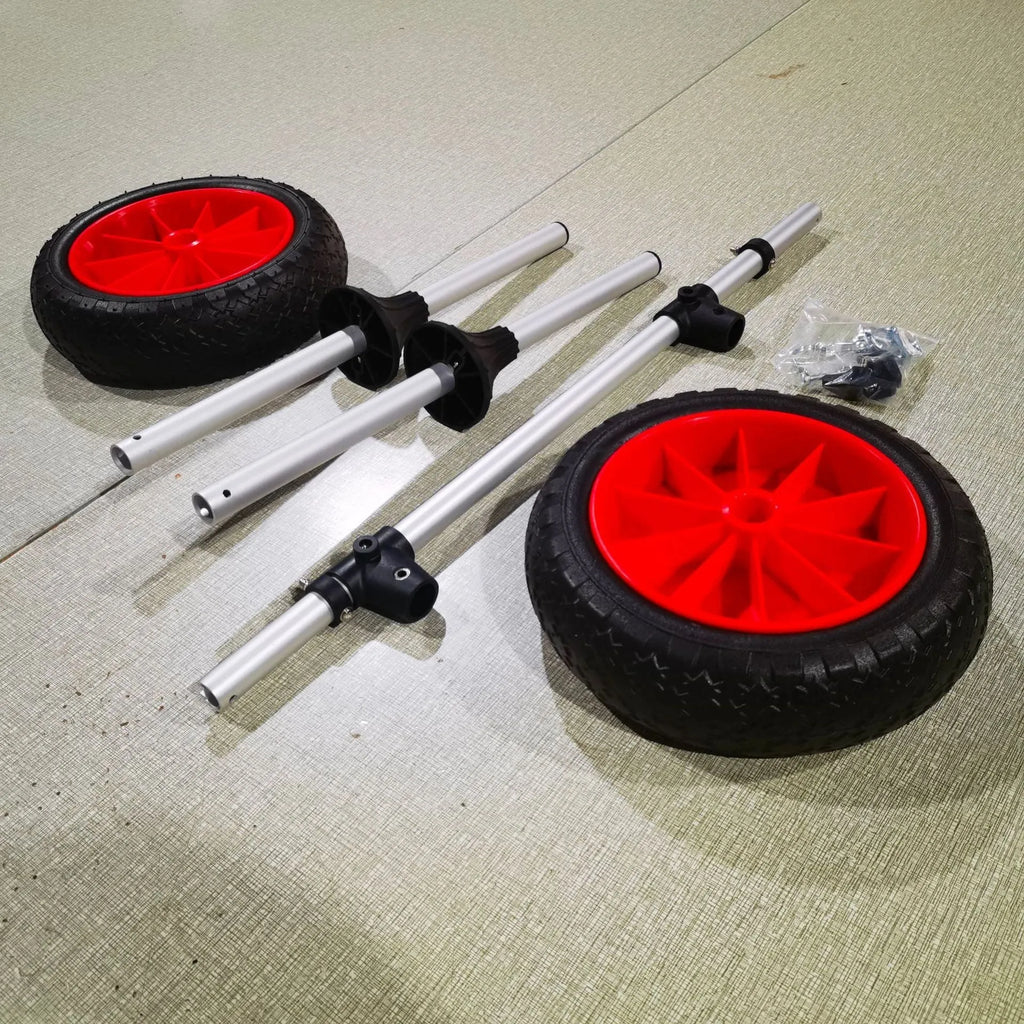 Foldable kayak trailer with aluminium frame and upright platform for transporting open kayaks