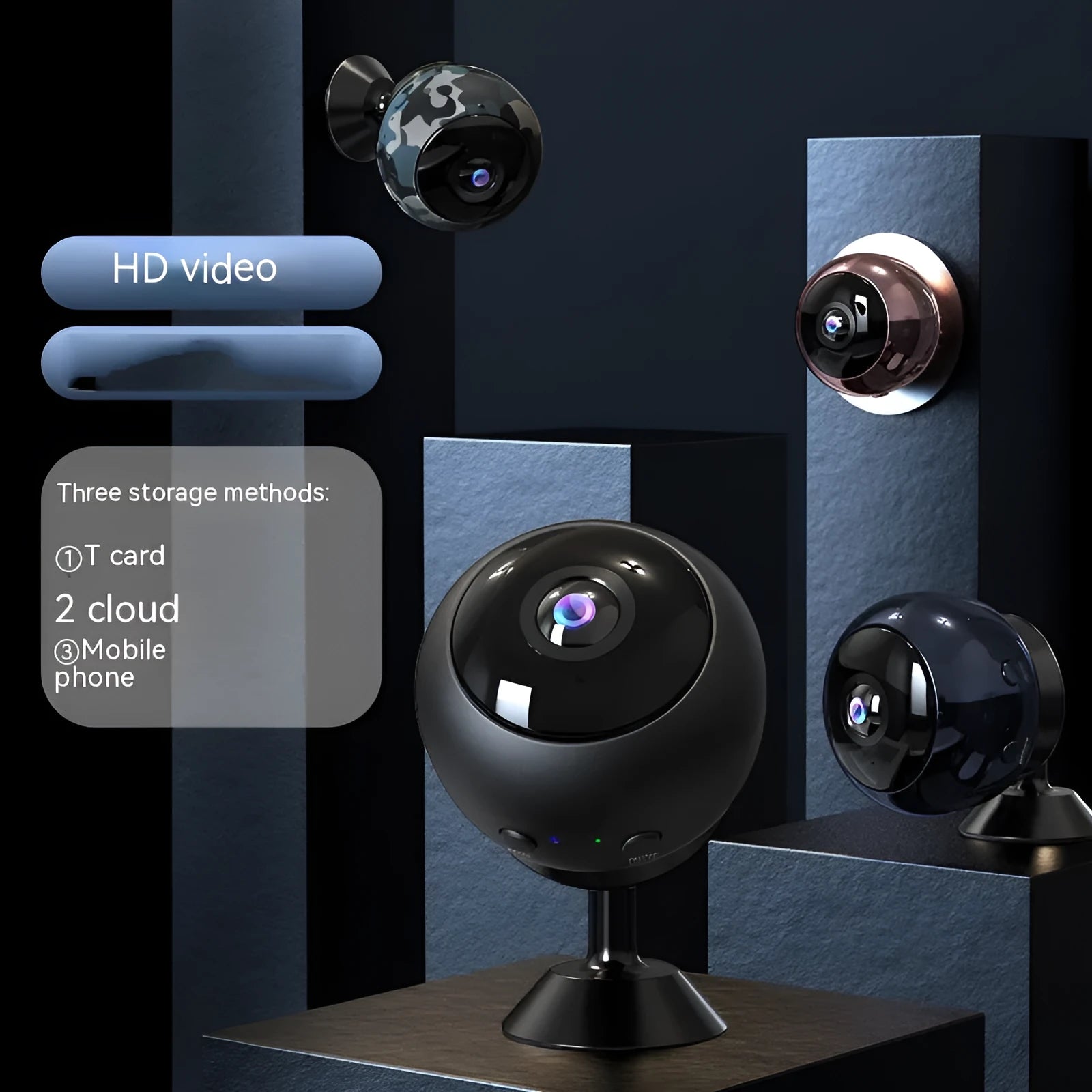 White or black 1080p wireless WIFI surveillance camera with a 3.6mm lens on a compact ABS plastic housing.