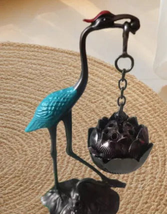 Chinese style copper alloy gourd incense burner with dragon phoenix stove pipa design, electroplated finish, painted blue
