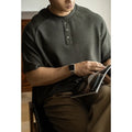 Casual loose pullover top with raglan sleeves in terry texture fabric, shown in smoky grey colour