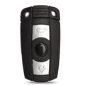 BMW HU92 semi-intelligent 3-button remote car key fob with metal and plastic case.