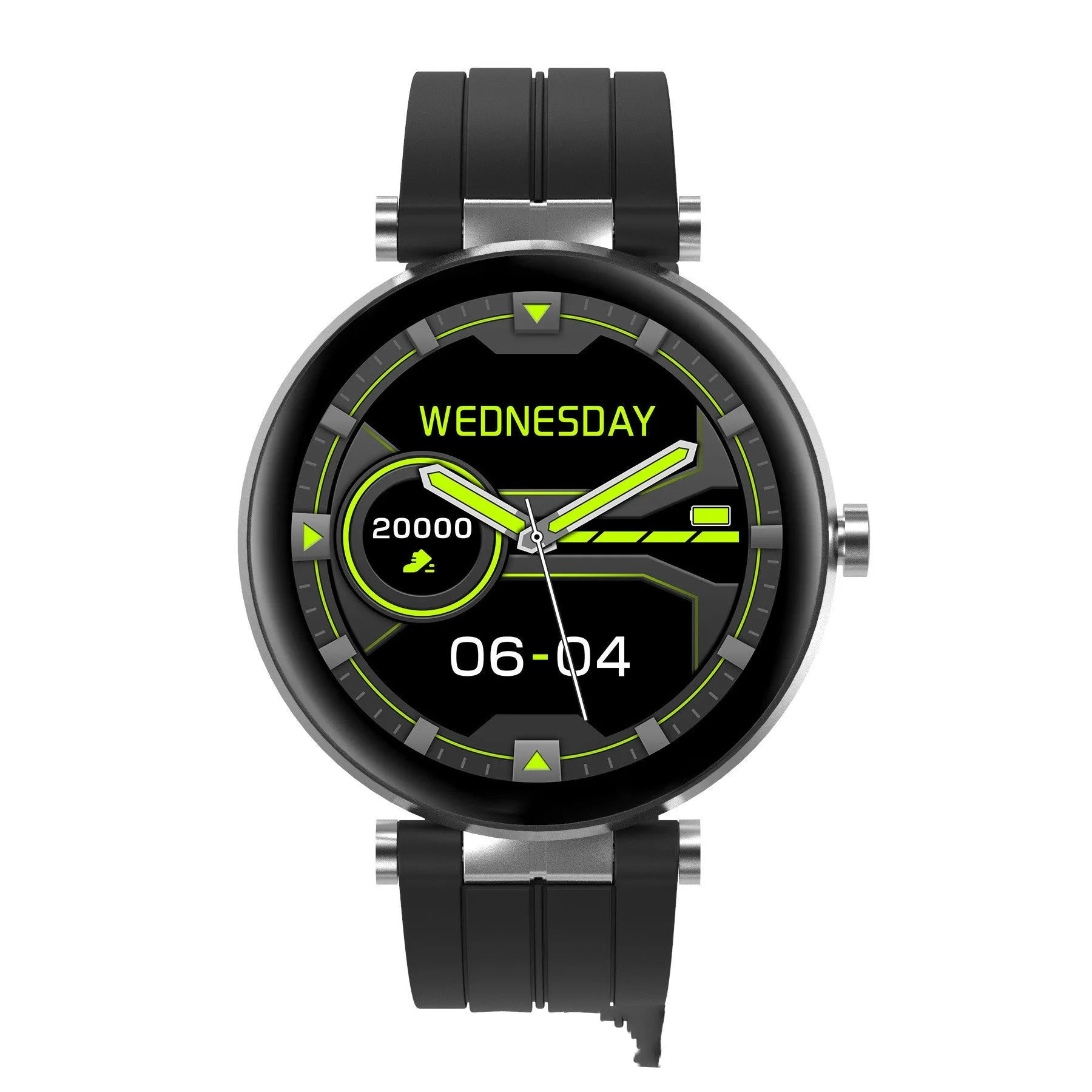 Smart watch with blood pressure monitoring on wrist showing 1.3 inch screen and silicone strap