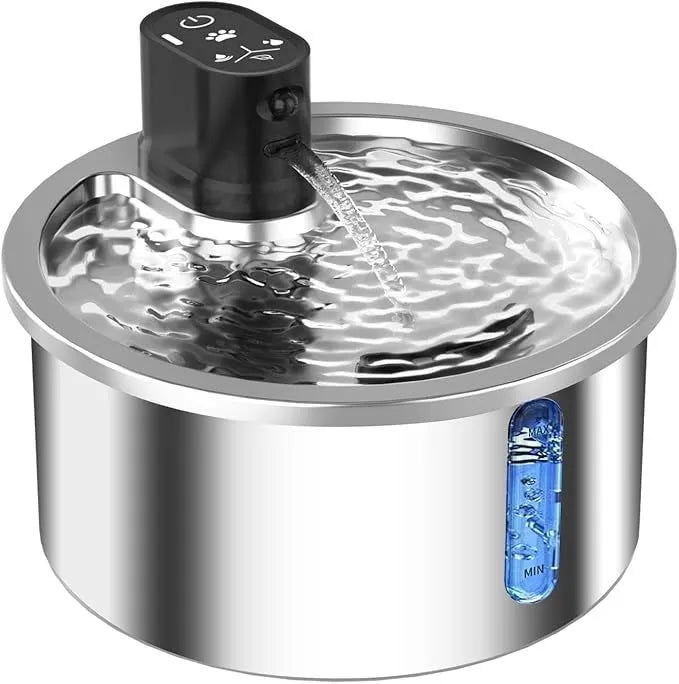 Stainless steel cat water fountain with heating base in black or white