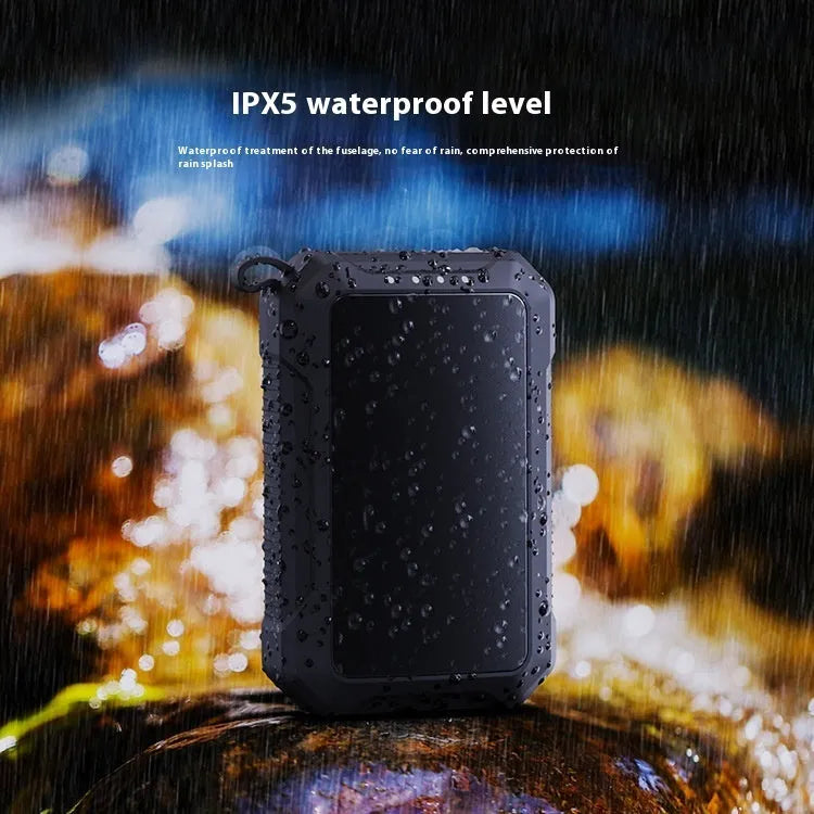Waterproof rechargeable hand warmer power bank in black with 10000mAh capacity and compact dimensions