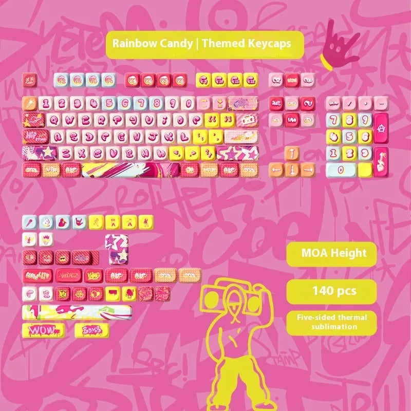 Cartoon pig themed keyboard keycap full set with colourful sublimation designs for mechanical keyboards