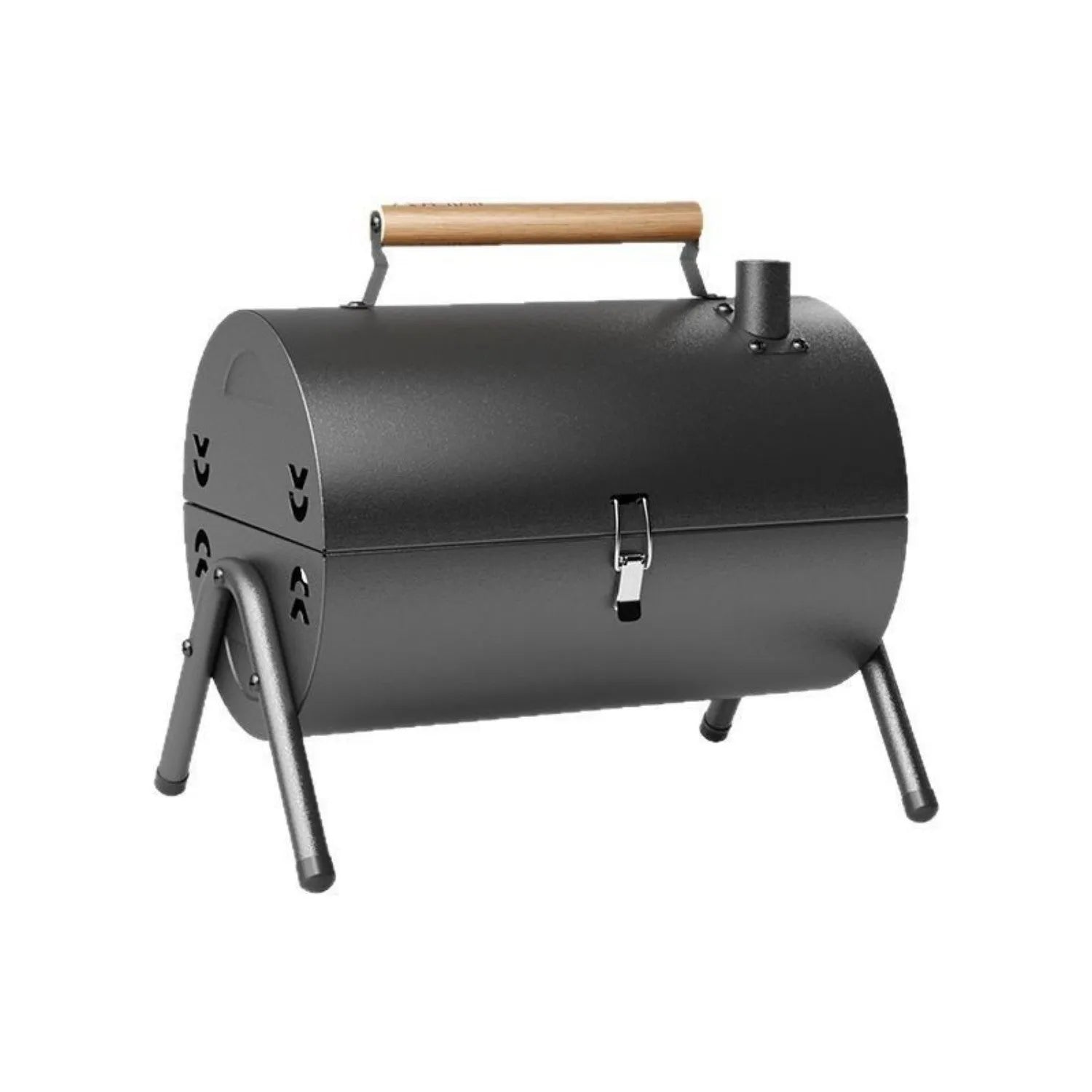White portable folding grill with round chimney oven baking net and carbon tank configuration