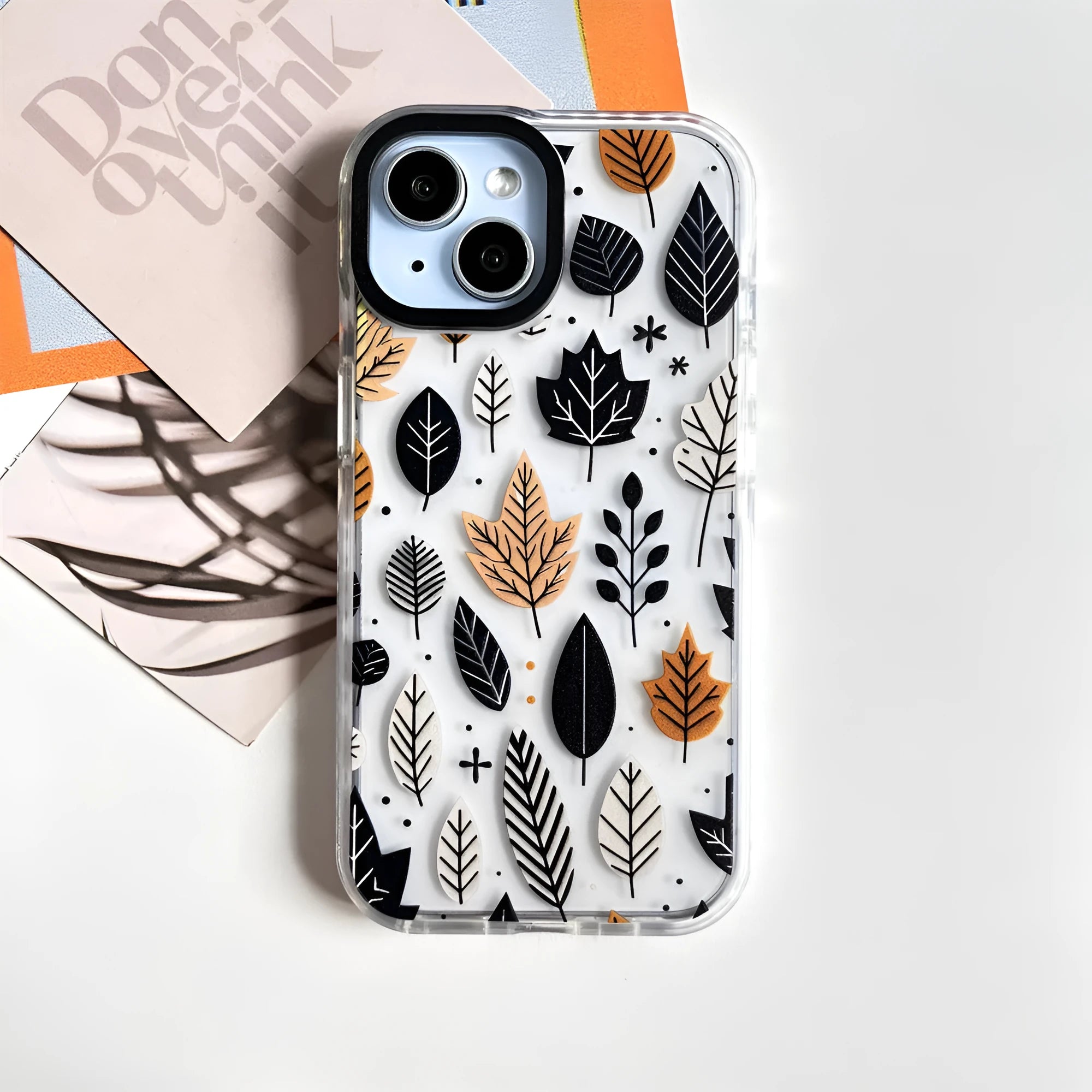 Autumn deciduous acrylic hard phone case with fallen leaves spray-painted design for iPhone 11-15 series