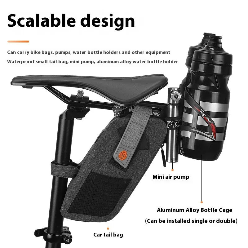 Black bicycle double water bottle cage extension bracket made of 6061 aluminium alloy with CNC anodised finish and adjustable angle