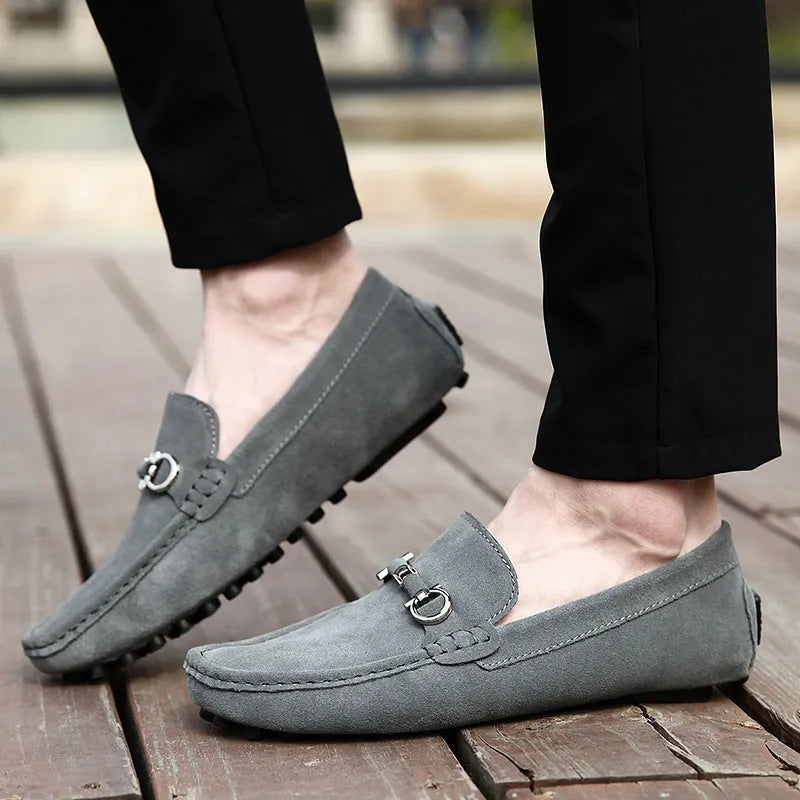 Men's black matte cowhide slip-on shoes with square toe and stiletto heel design