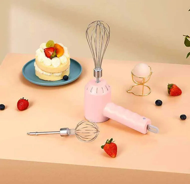 Portable mini wireless electric egg beater with USB rechargeable handheld food mixer and 3 speed settings in green