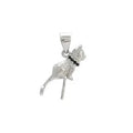 Close-up of a sterling silver cat pendant necklace on a chain with an electroplated finish.