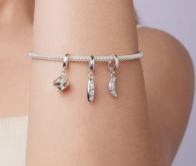 925 silver baguette pendant charm with opening and closing buckle, 2.1cm by 0.5cm, for DIY jewellery