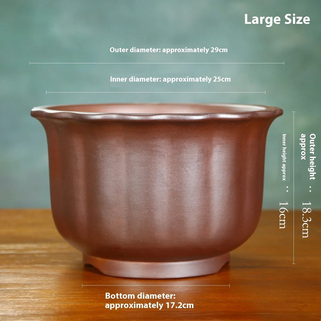 Large antique carved purple sand ceramic flower pot for indoor bonsai