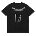 Men's black casual t-shirt with a 3D digital print design on the front, short sleeves, and a round neck.