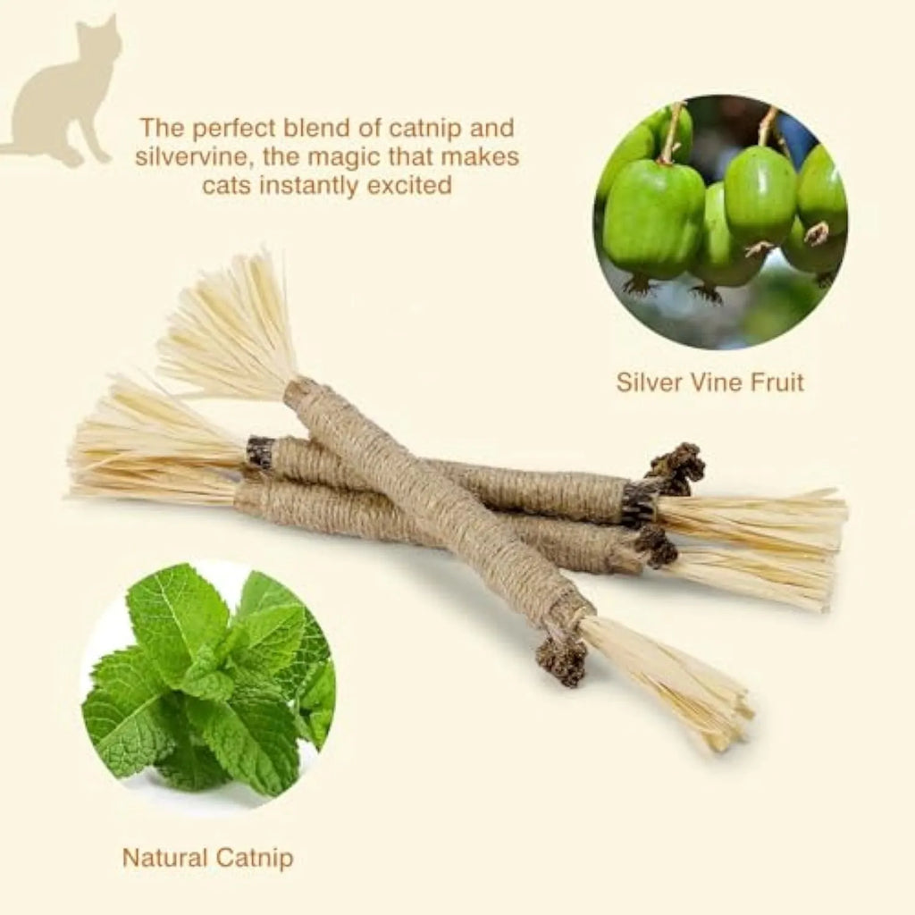 Natural silvervine chew sticks for cats in two diameter options for dental care and play