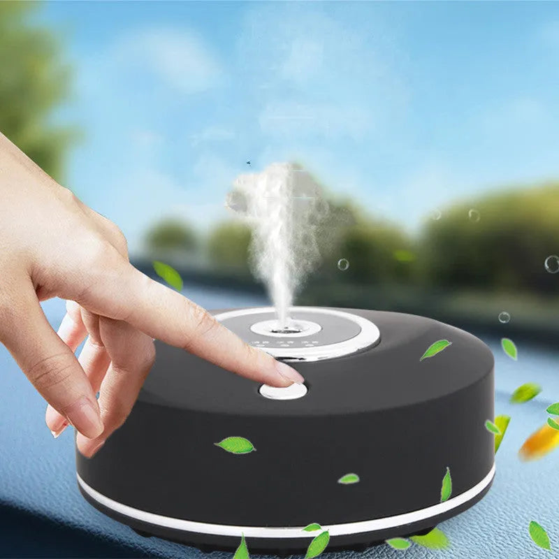USB-powered car air freshener diffuser with plastic housing in choice of black, grey, or white colours