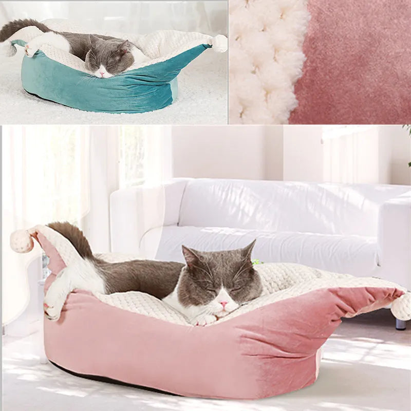 Cloth boat nest cat bed for small and medium pets in peacock blue, gray or gray pink