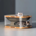 Transparent diamond-patterned cat scratch board and nest tunnel toy measuring 58x45x23cm