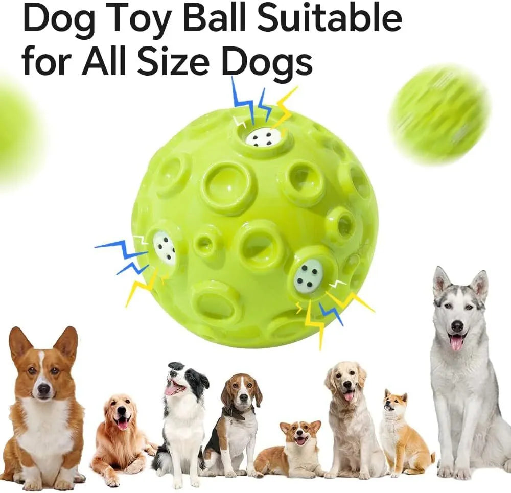 Durable natural rubber dog ball with meteorite-shaped bumps for aggressive chewers in multiple colour options