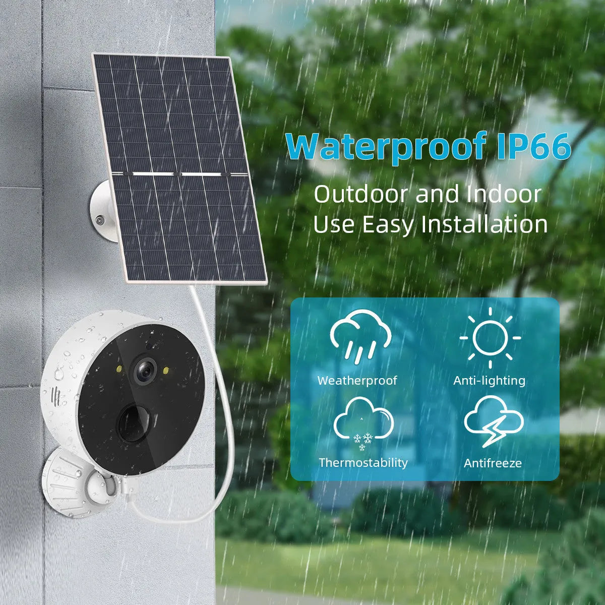 Outdoor solar security camera with solar panel for garden surveillance