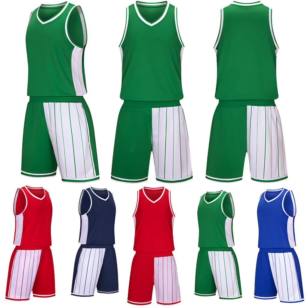Men's basketball training uniform set with quick-drying polyester top and shorts in blue