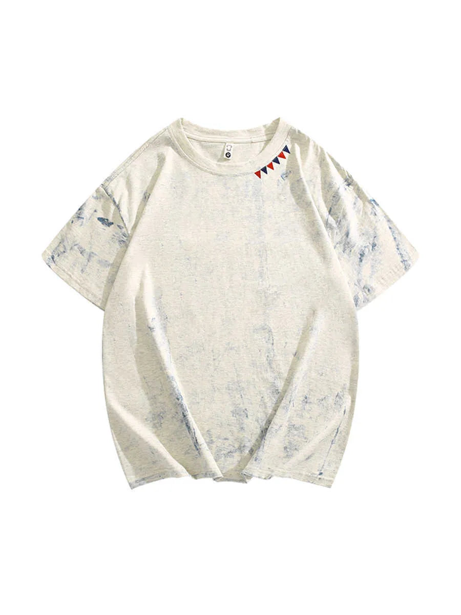 Grey loose fit short sleeve T-shirt with full coverage tie dye paint printing pattern