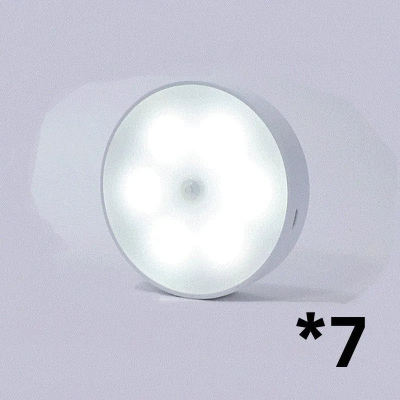 Round USB rechargeable LED puck light with PIR motion sensor for kitchen cabinets