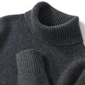 Men's high-neck pure wool sweater in thick loose knit, autumn winter pullover, black colour
