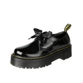 Black women's thick soled lace-up shoes with ribbon and cross strap detail on a superfine fibre upper.