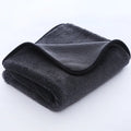 Grey car cleaning microfibre towel with a twisted braid edge, shown in various sizes for washing glass.