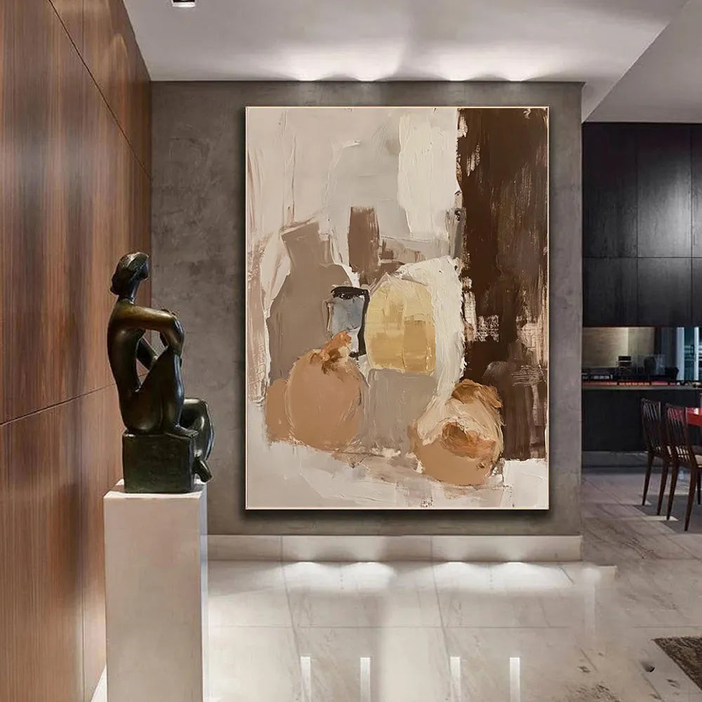 Handmade oil painting on canvas, modern abstract design, vertical orientation, rolled frameless artwork