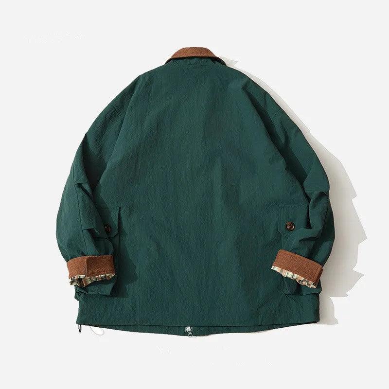 Men's and women's solid colour casual jacket with side seam pockets in green or apricot