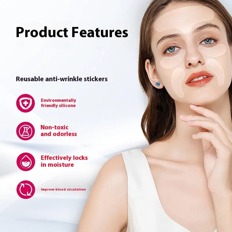Silicone anti-wrinkle face stickers 5-piece set for facial smoothing